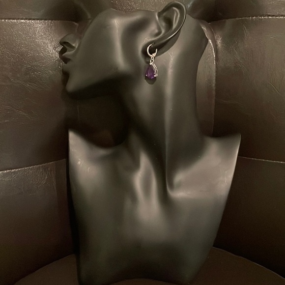 Purple Stone Teardrop Shaped Earrings - Picture 3 of 3